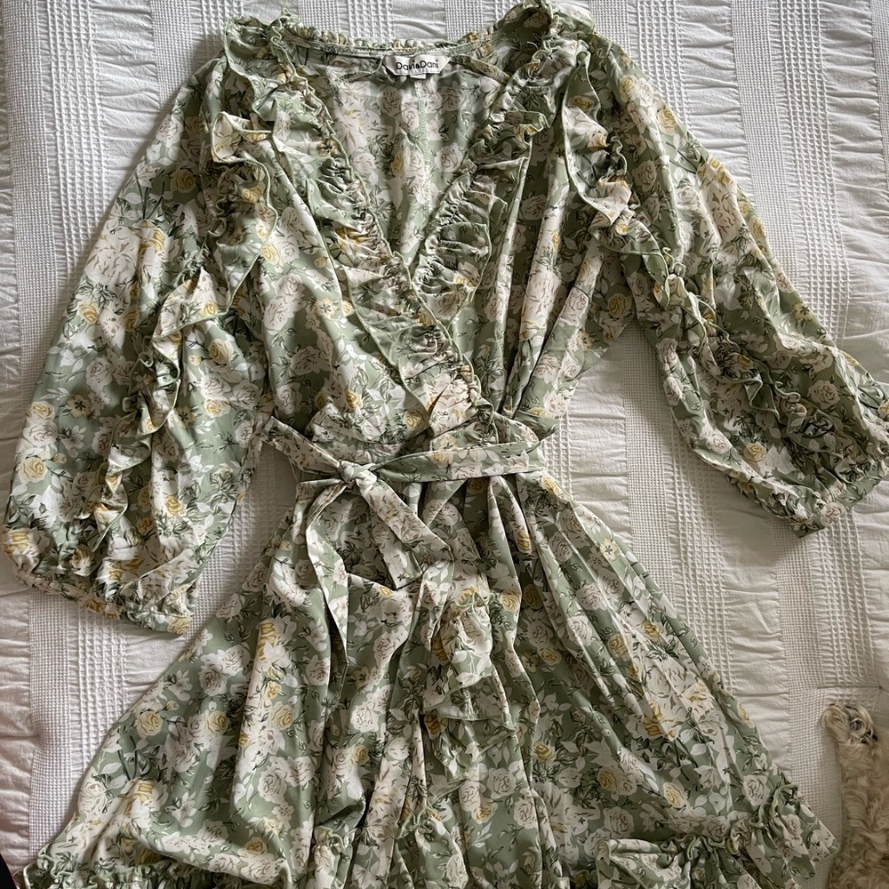Green floral ruffled dress